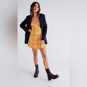 Free People Sasha Mini Dress Floral Sweetheart Neck Summer Size Medium